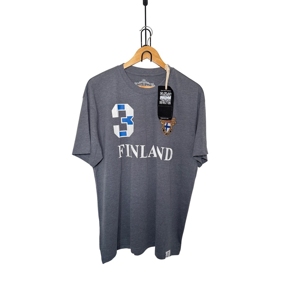 Robin Ruth Mens Cotton Finland T-Shirt XL Gray Finland 3 Embroidered Crest NWT